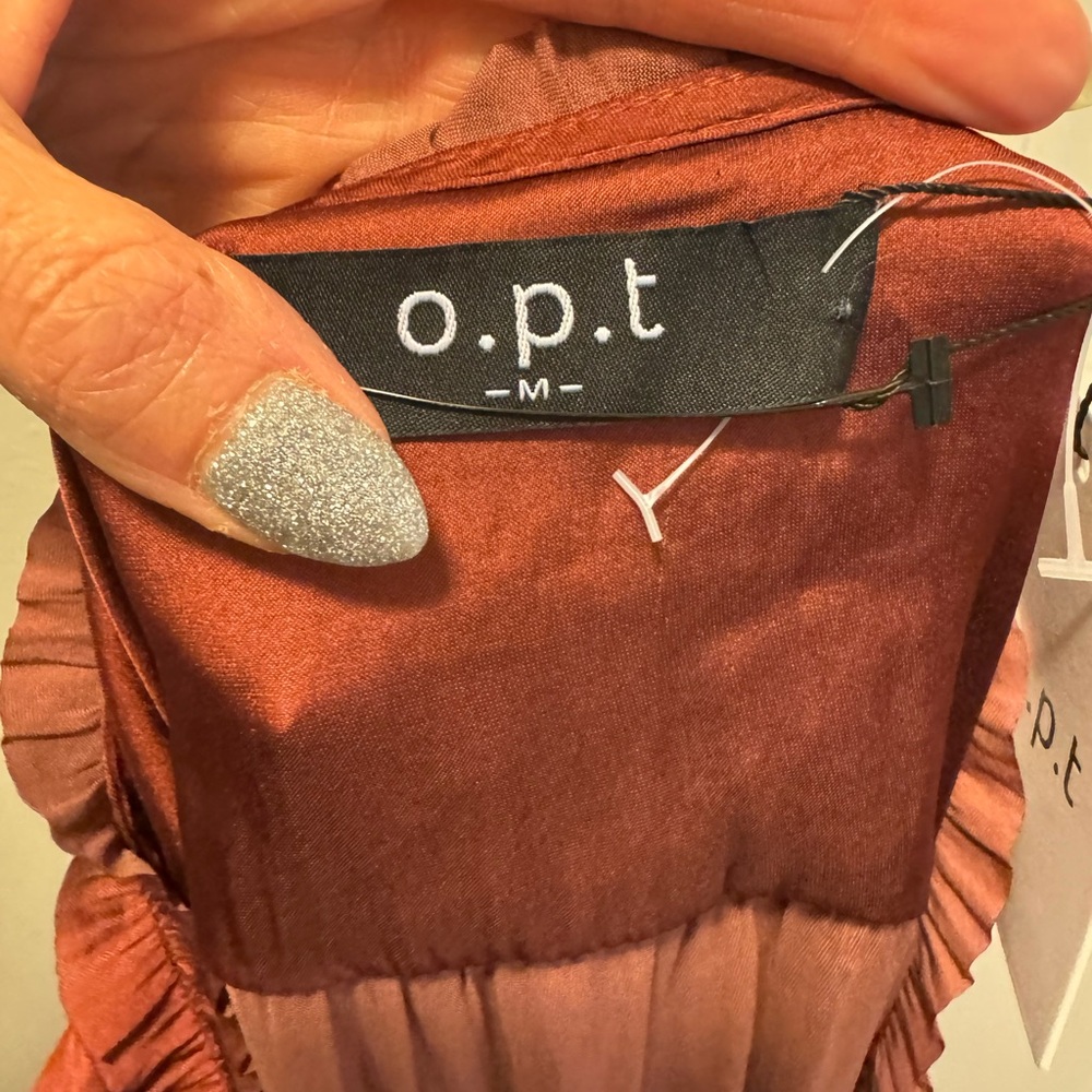 OPT ONE PRETTY TIME BURNT ORANGE SATIN MINI DRESS TIENNA FIT FLARE M NEW $138 - Picture 6 of 11